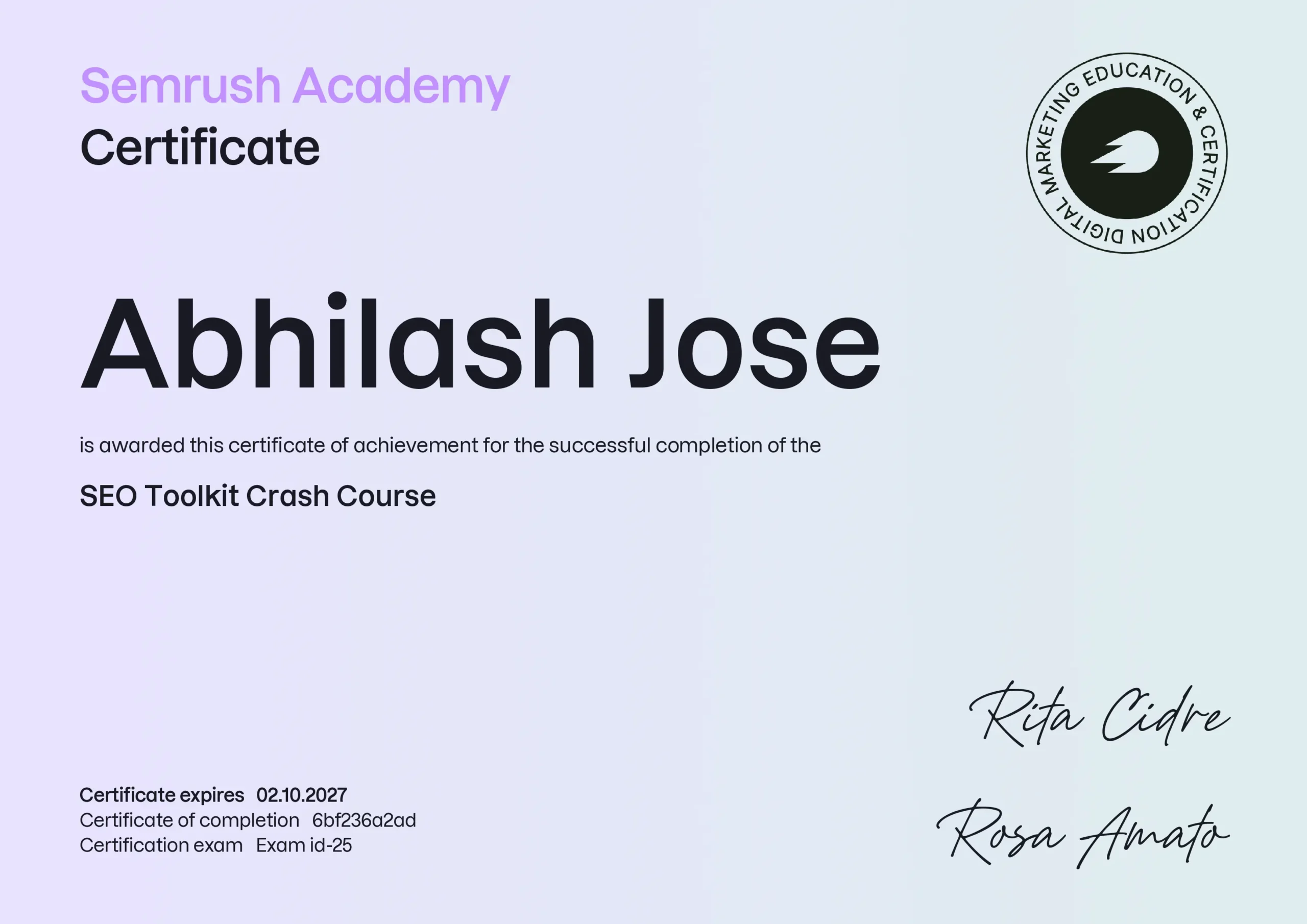 Semrush SEO Toolkit Certification
